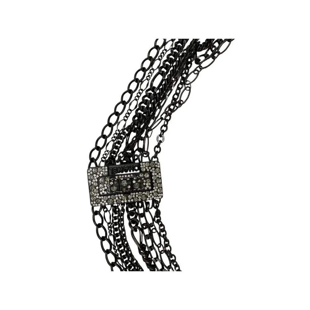Chanel Multi Strand Gunmetal-Silver Crystal Reissue Lock Necklace
